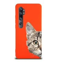 Xiaomi Mi Note 10 Pro Uyumlu Lansman Kılıf Catface Tasarımlı İçi Kadife Kapak-Turuncu (Şeffaf)