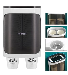 Sunup SN-27108 Kendinden Yapışkanlı Çiftli Plastik Karton Bardak Dispenseri Su Sebili Kahve Makinası Yanı Bardaklık
