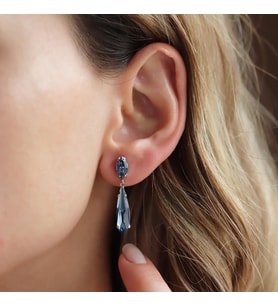 Mavi Swarovski Taşlı Su Damlası Gümüş Küpe