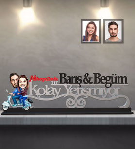 Kişiye Özel Vespa Motorcu Sevgili Karikatürlü Kolay Yetişmiyor Ahşap Biblo  Mod-2