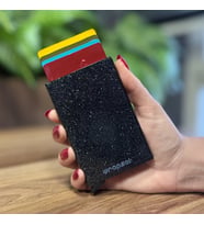 Mekanizmalı Kartlık Rfid Korumalı Alüminyum Otomatik Mekanizmalı Kredi Kartlık Renkli Gümüş Simli Siyah (Siyah - Gümüş)