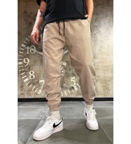 Erkek Bej Bol Kesim Kalın Kumaş Jogger Pantolon