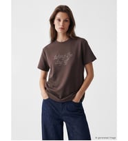 LCW Modest Kahverengi Baskılı Soft Touch Kadın Tişört