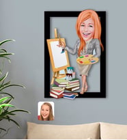 BK Gift Kişiye Özel Kadın Resim Öğretmeni Karikatürlü 3D Ahşap Tablo-1
