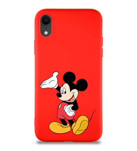 Apple iPhone XR Soft Premier Kapak Mickey Mouse-C Tasarımlı Silikon Kılıf - Kırmızı (Şeffaf)