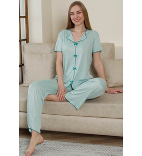 Mirano 3725 fiyonklu Pegasus Kumaş Kısa Kolu Kadın Pijama Takımı