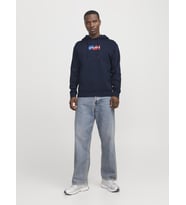 Jack & Jones Erkek Grafik Baskılı Kapüşonlu Sweatshirt - Corp (DENIM)