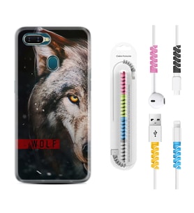 Oppo A5S A15 A16 A54 A55 A73 A74 Kılıf Kablo Koruma Spiral Silikon Wolf Eyes 1758