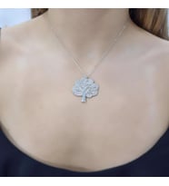 Hayat Ağacı Rodyum Beyaz Altın Kaplama Kolye (Karışık)