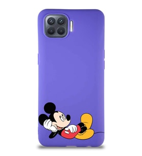 Oppo Reno 4 Lite Soft Premier Kapak Mickey Mouse-F Tasarımlı Silikon Kılıf - Mor (Şeffaf)
