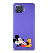 Oppo Reno 4 Lite Soft Premier Kapak Mickey Mouse-F Tasarımlı Silikon Kılıf - Mor (Şeffaf)