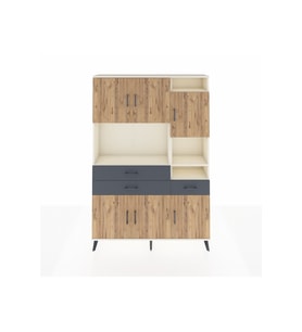 Arges Dolap 10 Raflı 3 Çekmeceli 6 Kapaklı 132x30x195 Aytaşı-Çam/Antrasit