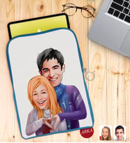 BK Gift Kişiye Özel Sevgililer Karikatürlü Taşınabilir Koruyucu Tablet Kılıfı & Organizer Çanta - Mavi-89