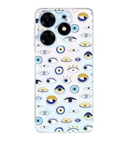 PrintiFy Tecno Spark 10 Pro ile Uyumlu Nazar Boncuğu 2 Baskılı Kamera Korumalı Şeffaf Silikon Kılıf
