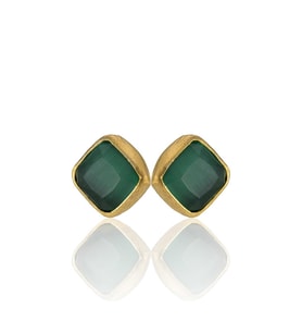 Kadir Jewellery 22 Ayar Altın Kaplama Kadın Minimal Küpe -El İşçiliği Ve Hipoalerjenik Küpe (K.Yeşil)