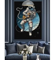 Uzayda gitar çalan astronot figür Dekoratif Kanvas - Mdf Ahşap Tablo