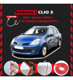 Renault Clio 3 Oto Araç Kapı Koruma Fitili 5metre Parlak Kırmızı Renk