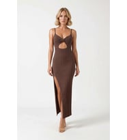 Kadın Kolsuz Triko Maxi Elbise Balıkçı Yaka Cut Out Detaylı Plaj Giyimi Rahat Günlük Modern Şık