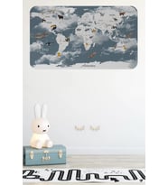 Eğitici Dünya Haritası Dünya Atlası Çocuk Ve Bebek Odası Duvar Sticker -60x105-3818