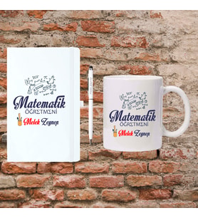 Öğretmenler Günü Hediyesi - Matematik Öğretmenine Hediye - Kişiye Özel Defter, Kupa ve Kalem Seti