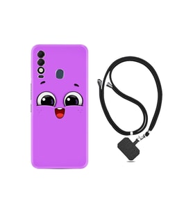 Spark 8T Kılıf Silikon Boyun Askılı İpli Desenli Silikon Purple Sweety 1717