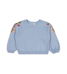 Civil Girls Omuzu Çiçek Nakışlı 6-9 Yaş Sweatshirt - Mavi