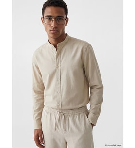 LCW Vision Bej Regular Fit Keten Karışımlı Erkek Gömlek