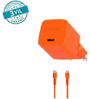 GAN 20W PD Seyahat Hızlı Şarj Aleti + USB-C - USB-C 3A Kablo 1.2m 2SCG20CN (3 yıl garantili) (Neon Turuncu)