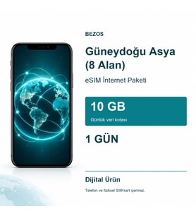 Güneydoğu Asya (8 Alan) eSIM İnternet Paketi Günlük 10 GB 1 Gün