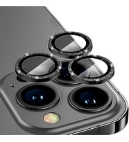 ALLY iPhone 14 Pro-14 Pro Max Diamond Taş İşlemeli Alüminyum Alaşımlı Kamera Lens Koruyucu (Siyah)