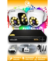 ELITCAM 3 Kameralı Kare 2 İç Kamera Set HDD'siz Full HD Renkli Gece Görüşlü Güvenlik Kamerası Sistemi