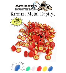 Kırmızı Raptiye 200 Adet 1 Paket Renkli Pvc Kaplı Başlıklı Raptiye Plastik Yuvarlak Düğmeli Raptiye Pano Okul Ofis Büro