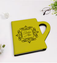 BK Gift Kişiye Özel İsimli Kupa Şeklinde Sarı Termo Deri Defter Model 1