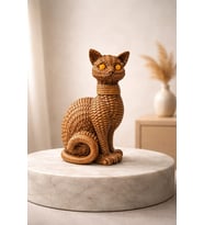 Kedi Heykeli Büyük BOY Hasır Vücut Desenlerine Sahip El yapımı Kedi Heykeli