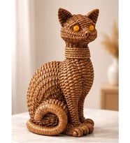 Kedi Heykeli Büyük BOY Hasır Vücut Desenlerine Sahip El yapımı Kedi Heykeli