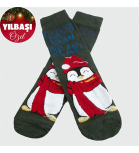 Penguen Yılbaşı Penye Çorap (Yeşil)