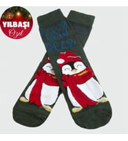 Penguen Yılbaşı Penye Çorap (Yeşil)