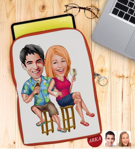 BK Gift Kişiye Özel Sevgililer Karikatürlü Taşınabilir Koruyucu Tablet Kılıfı & Organizer Çanta - Turuncu-51