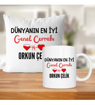 Dünyanın En İyi Genel Cerrahı Baskılı Kişiye Özel Kupa Bardak Ve Saten Yastık