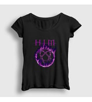 Presmono Kadın Siyah Flames Logo Him T-Shirt 80519tt