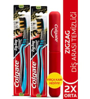 Colgate ZigZag Charcoal Diş Arası Temizliği Orta Diş Fırçası  x 2 Adet + Diş Fırçası Kabı Hediye