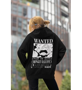Wanted Monkey D. Luffy Baskılı Unisex Oversize Anime Hoodie