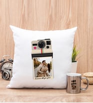 Kişye Özel Polaroid Tasarım Fotoğraflı Kare Yastık ve Silver Kupa