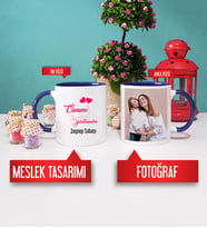 Öğretmenler Günü Hediyesi Kupa Bardak Lacivert Fotoğraflı
