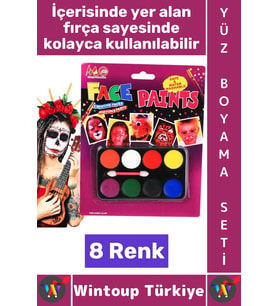 #BoyamaSeti Eğlence Doğum Günü Parti Kostüm Fırçalı Maç Çocuk Palyaço Makyaj Yüz Boyama Seti 8 Renk