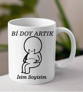Komik - Esprili Kupaa Bİ DOY ARTIK Tasarımlı İsim Soyisim Yazılı Kişiye Özel Kupaa Bardakk