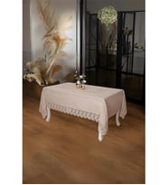 Narin Lüx Dantelli Keten Kumaş Bej Masa Örtüsü 160x230 Cm - 1125 (Krem)