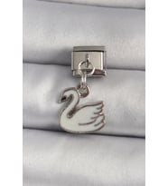 316L Çelik Gümüş Renk Sallantı Beyaz Kuğu Model Nomination Charm 5886