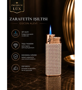 Premium Lüx Jet Alevli Çakmak Gold Zirkon Taş İşlemeli Çakmak Eşe, Arkadaşa, Sevgiliye, Babaya, Anneye