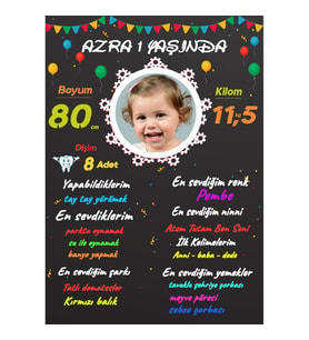 1 Yaş Anı Panosu Afiş,Karşılama Panosu Branda Balonlu model hdts1006-